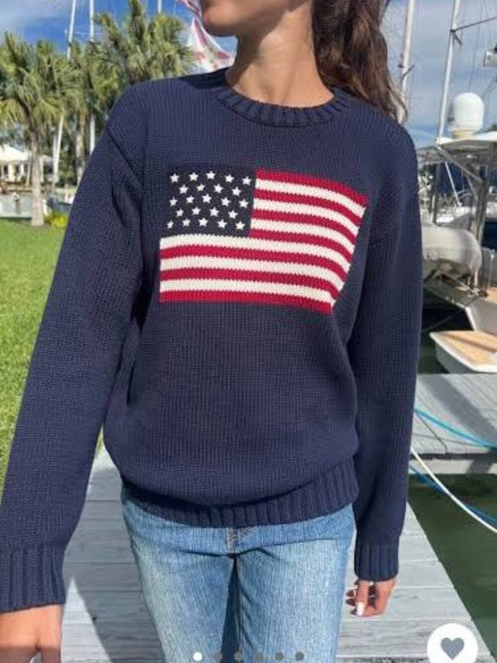 Brandy Melville Nico American Flag Sweater Navy One Size EUC Cotton Knit Preppy
